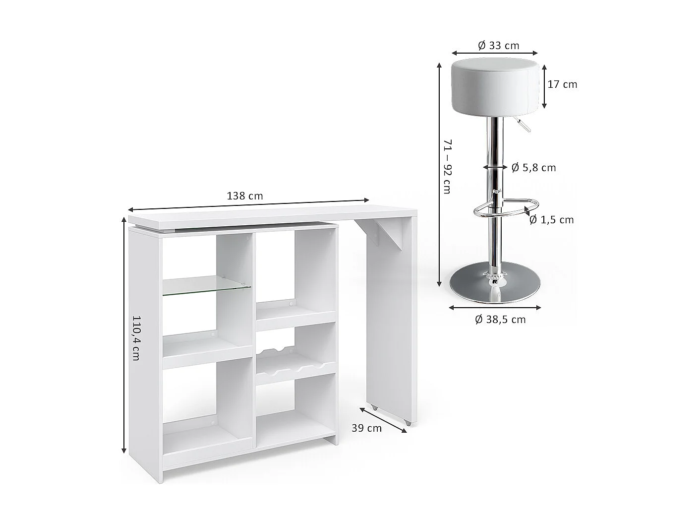 Conjunto de mesa de bar branco 138x39x110.4 vega