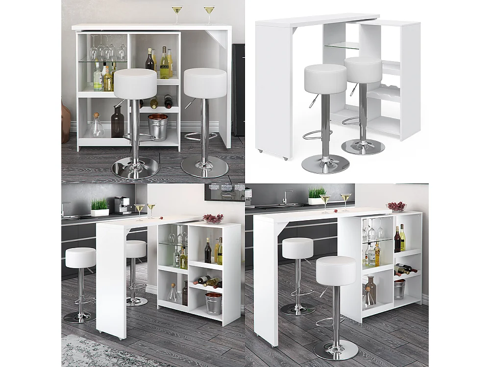 Conjunto de mesa de bar branco 138x39x110.4 vega