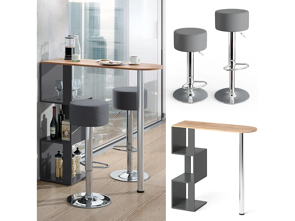 Set de table de bar chêne de force doré 113x39.8x111.8 vincent