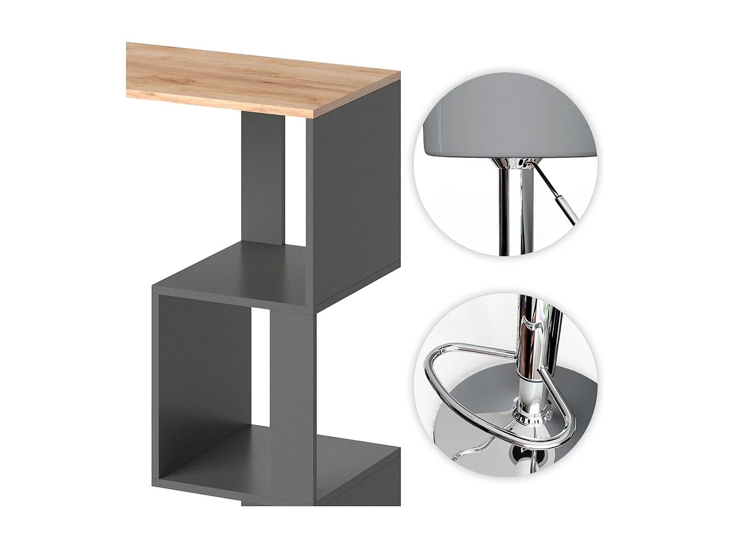 Set de table de bar chêne de force doré 113x39.8x111.8 vincent