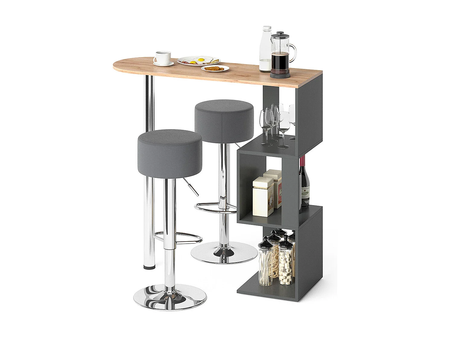 Set de table de bar chêne de force doré 113x39.8x111.8 vincent