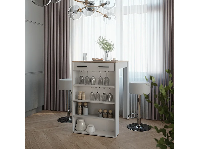 tavolo bar con sgabelli bianco/sonoma 67x100x106 repose
