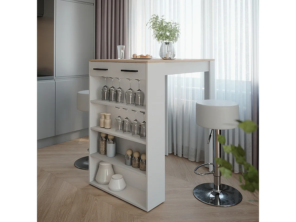 tavolo bar con sgabelli bianco/sonoma 67x100x106 repose