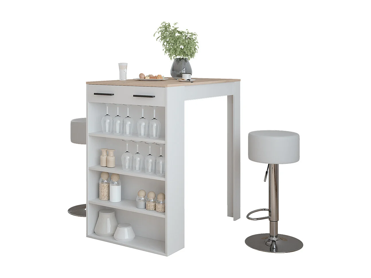tavolo bar con sgabelli bianco/sonoma 67x100x106 repose