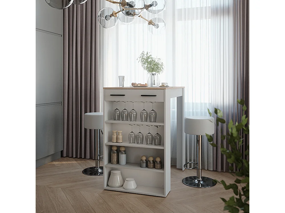 Bar table set white/sonoma 67x100x106 repose