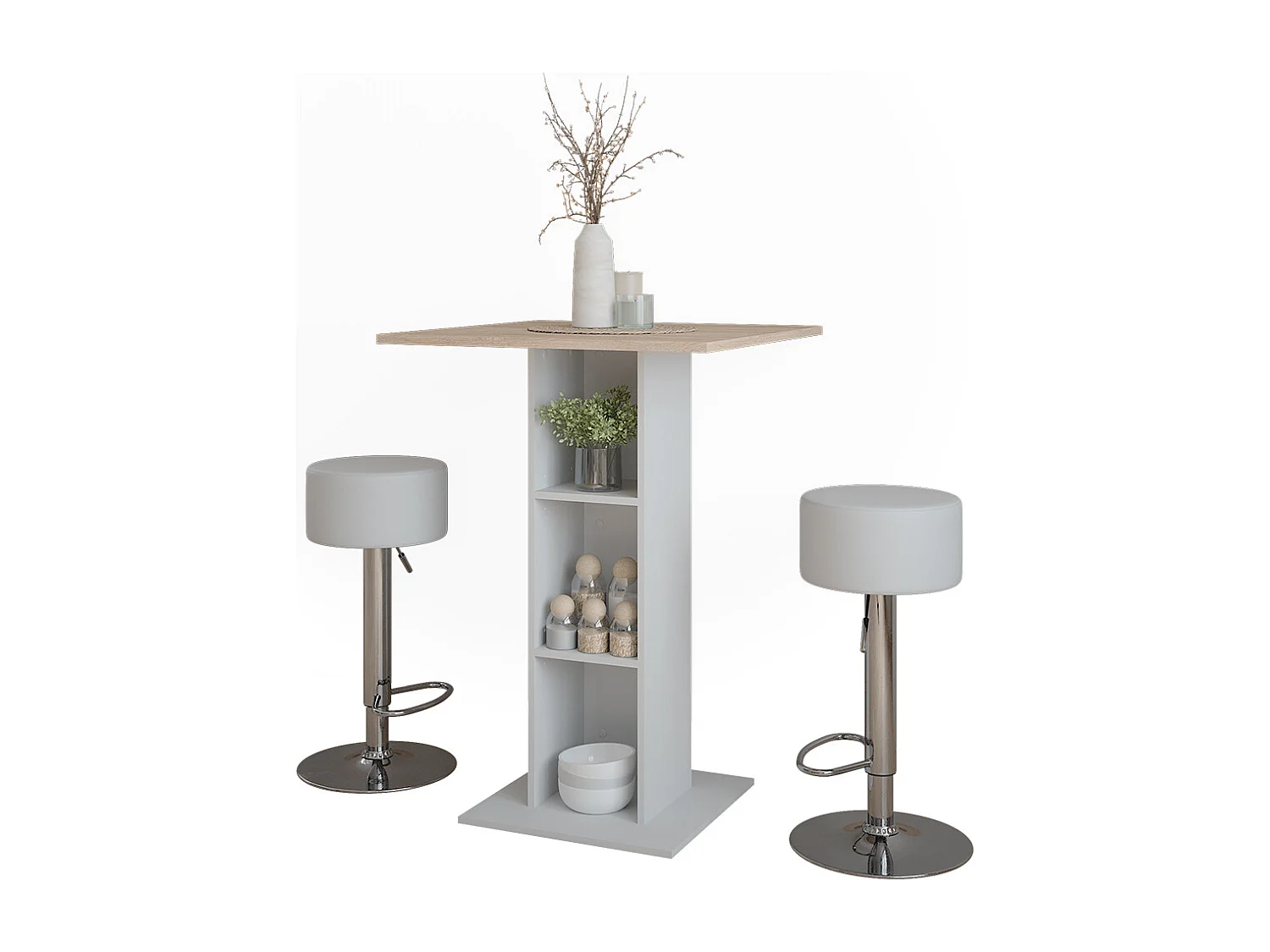 tavolo bar con sgabelli bianco/sonoma 75x75x106 repose