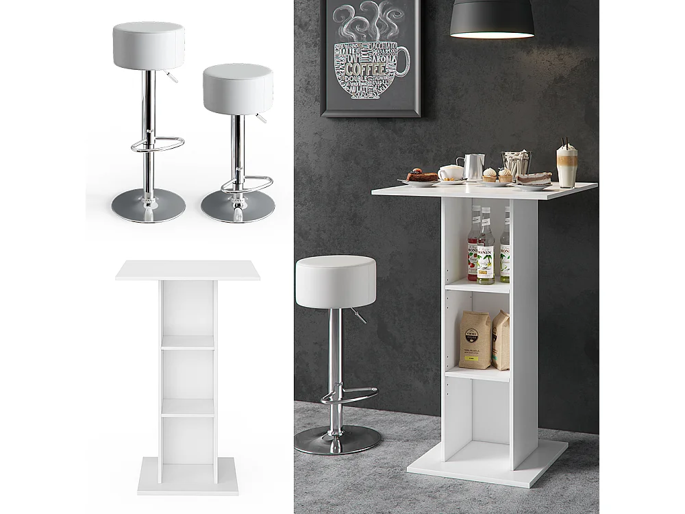 Set de table de bar blanc 70x70x109 rodeo