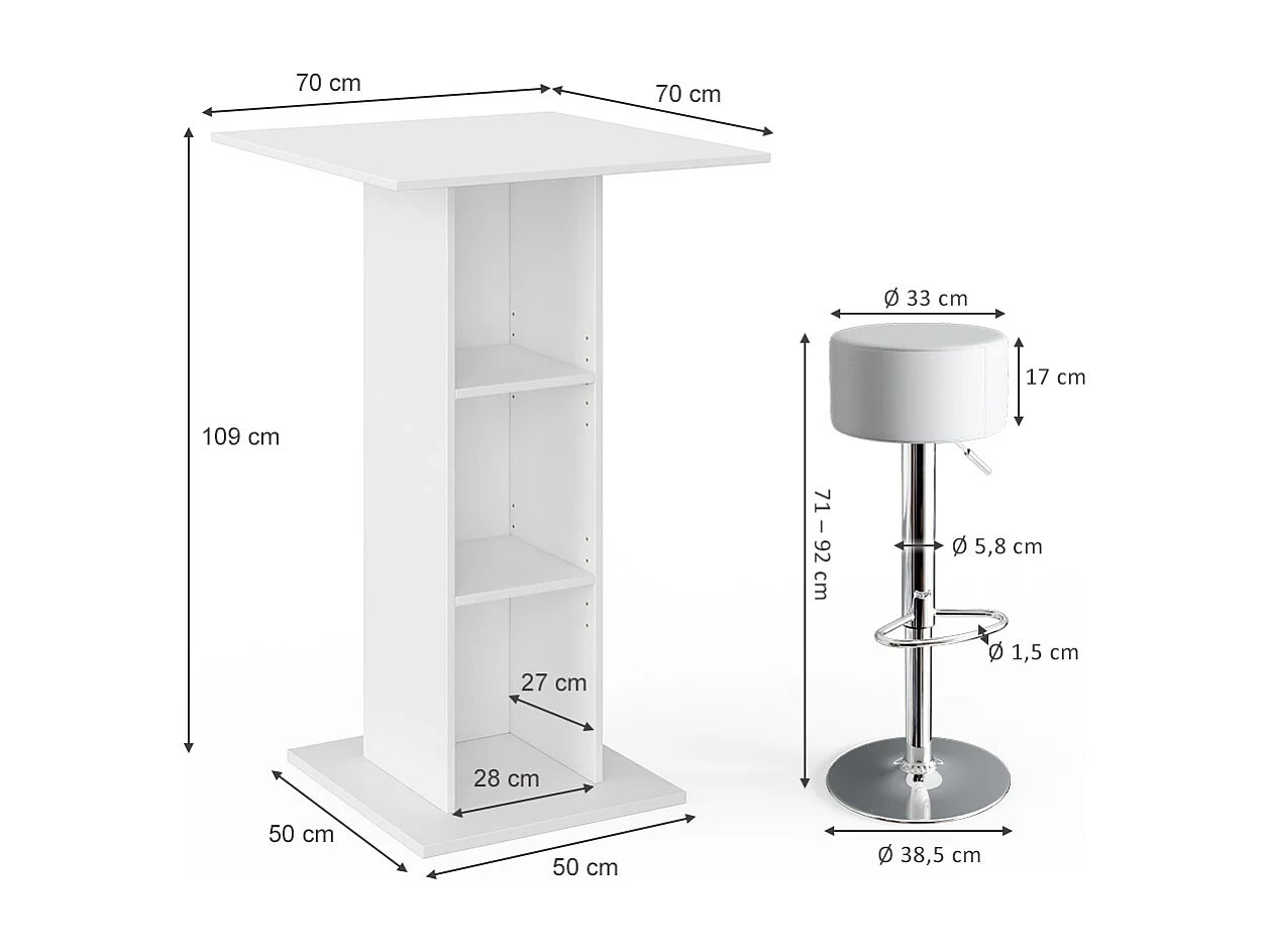 Set de table de bar blanc 70x70x109 rodeo