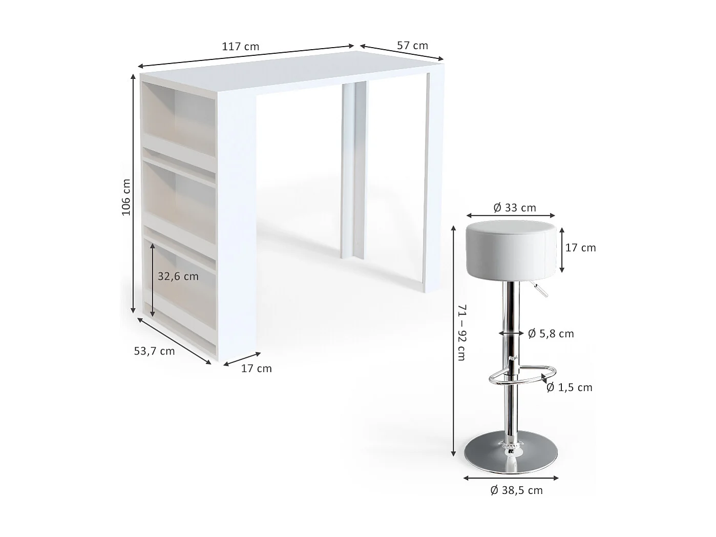Set de table de bar blanc 57x117x106