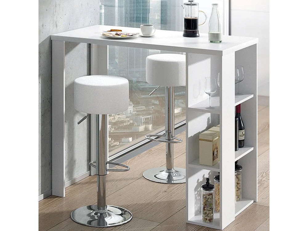 Tavolo bar con sgabelli bianco 120x60x105.6 noel