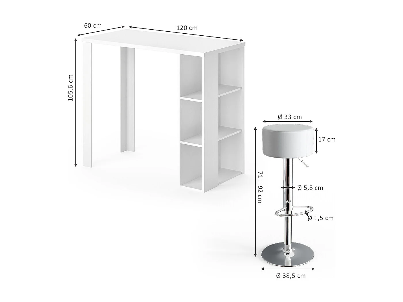 Set de table de bar blanc 120x60x105.6 noel