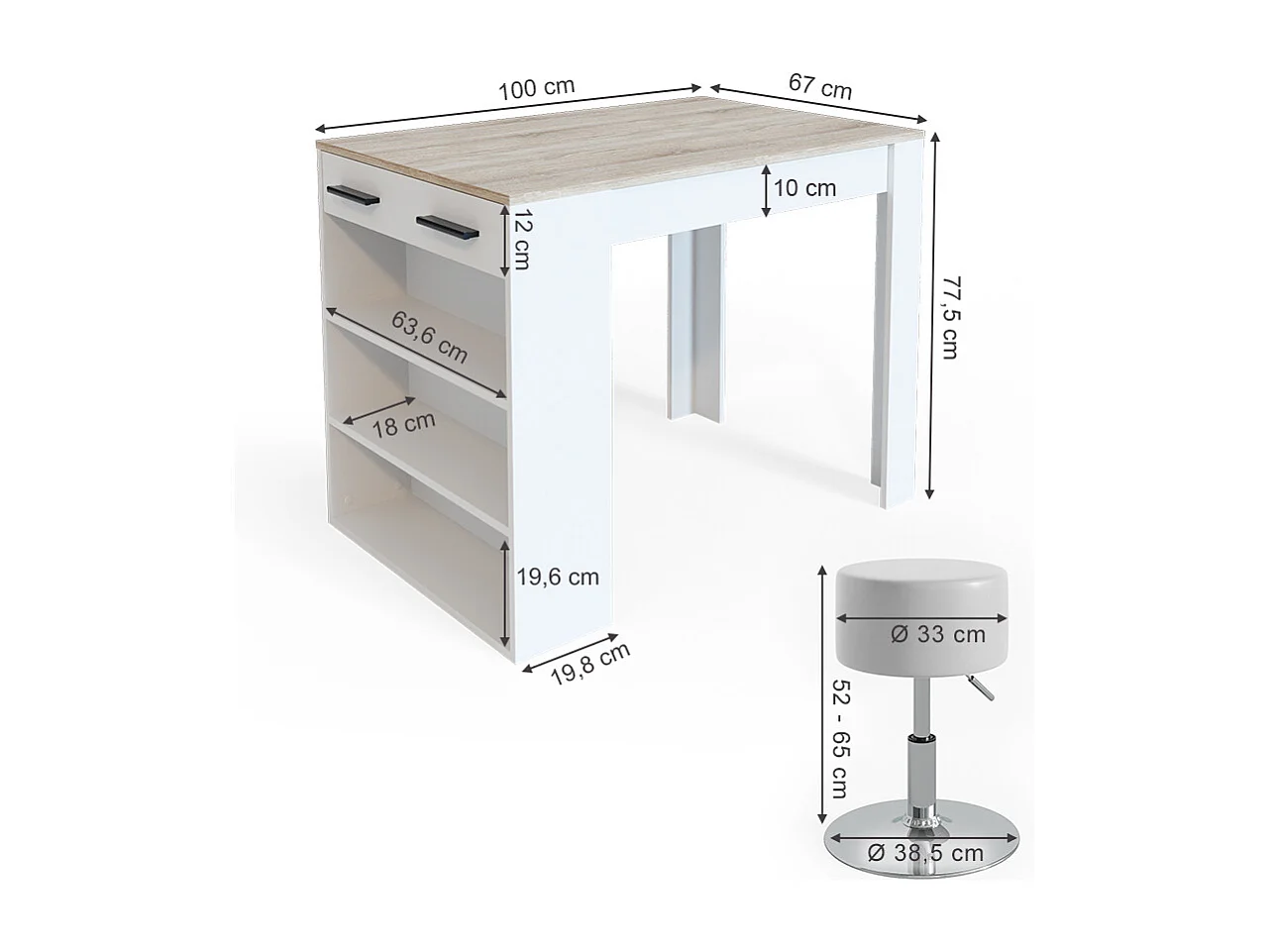 Set tavolo da pranzo sonoma/bianco 67x100x77.5 repose