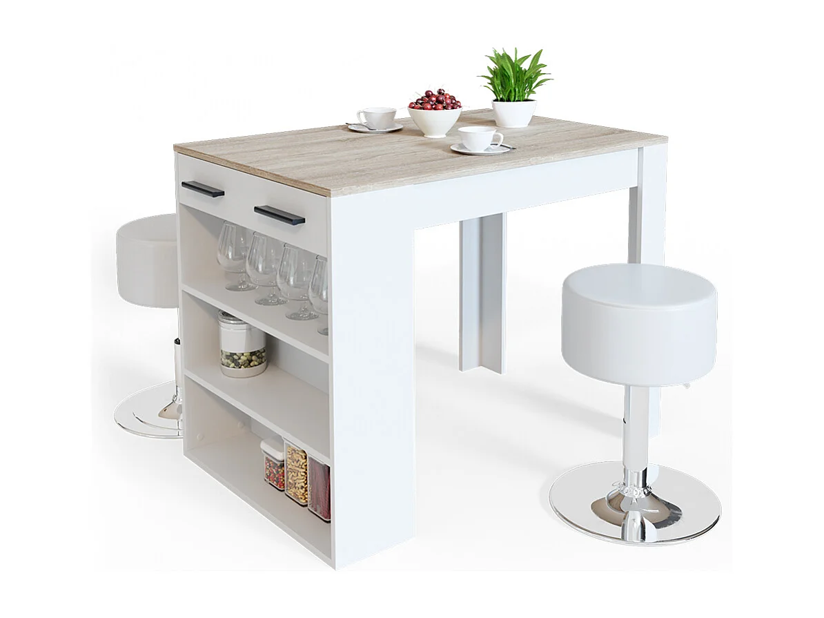 Ensemble table à manger sonoma/blanc 67x100x77.5 repose