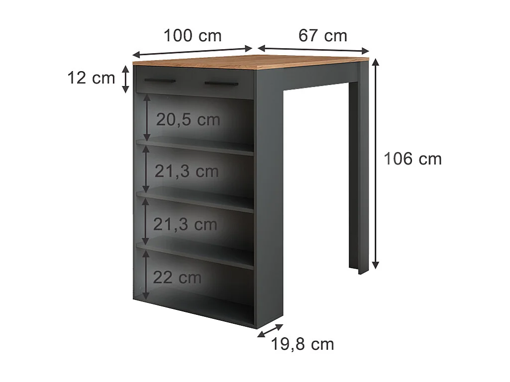 Table de bar chêne doré/anthracite 67x100x106 repose