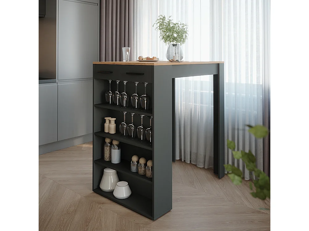 Table de bar chêne doré/anthracite 67x100x106 repose