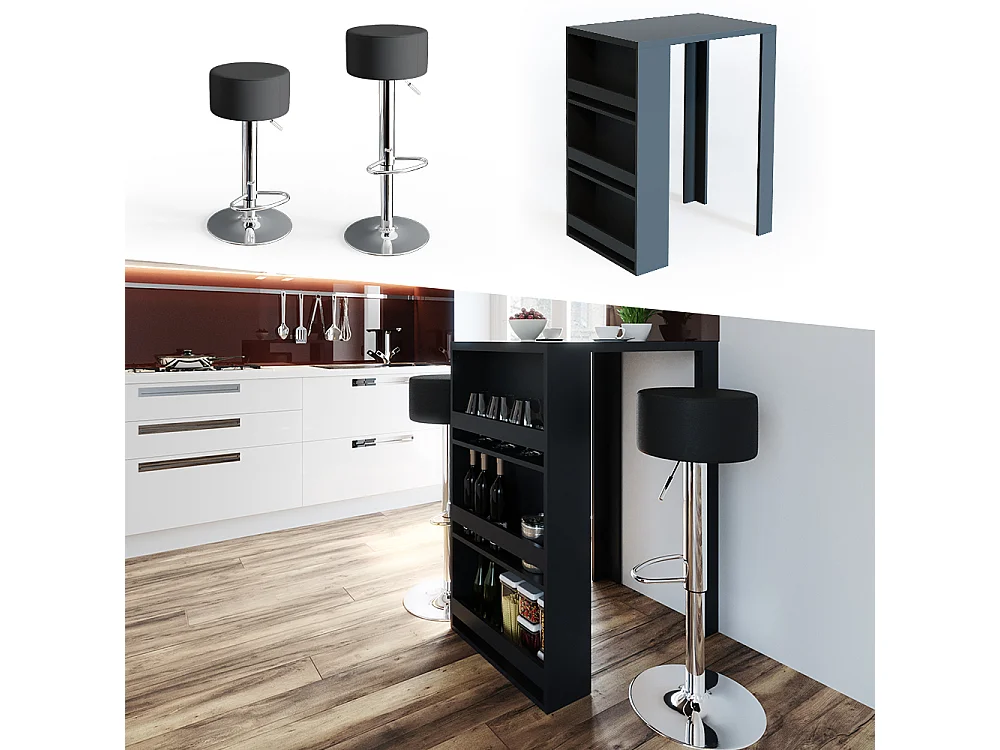 Tavolo bar con sgabelli antracite 57x80x106