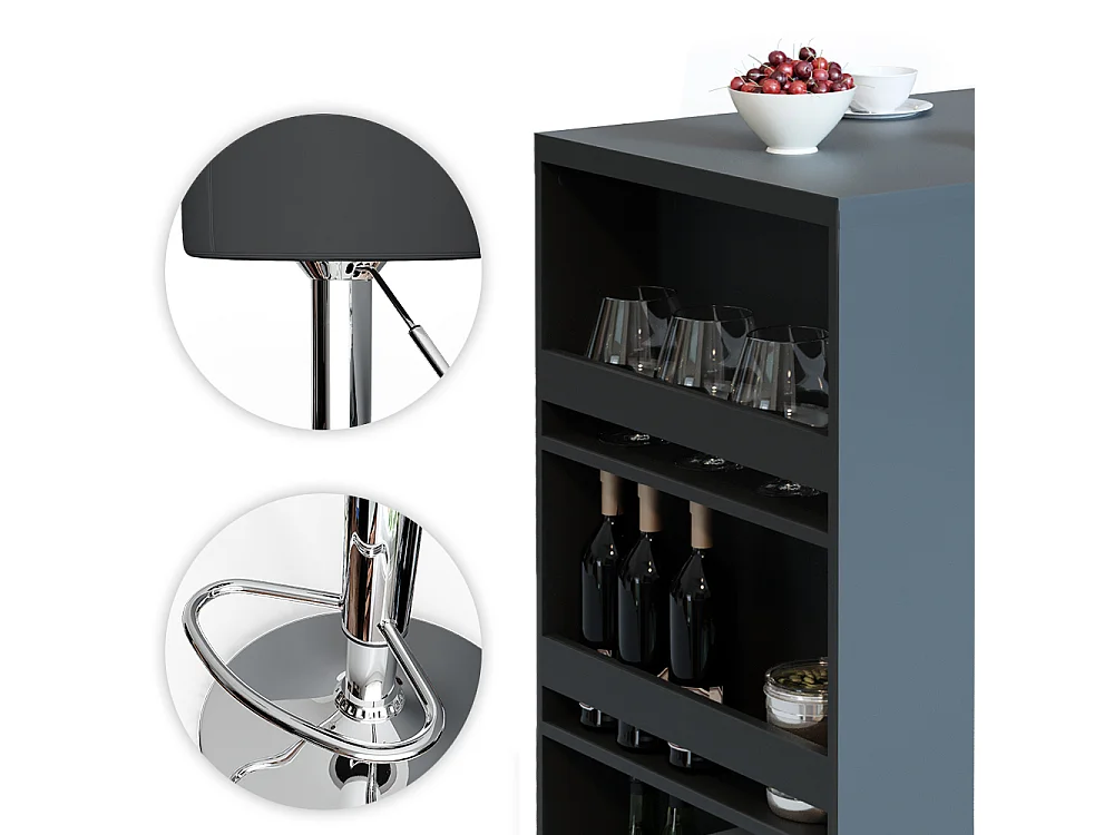 Tavolo bar con sgabelli antracite 57x80x106
