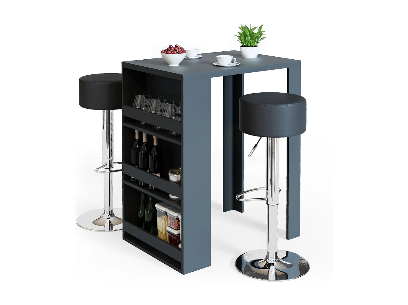 Tavolo bar con sgabelli antracite 57x80x106