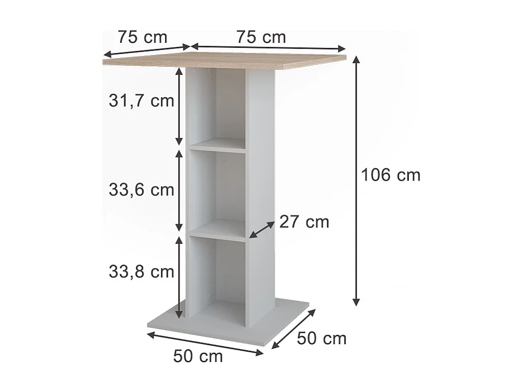Table de bar blanc/sonoma 75x75x106 repose
