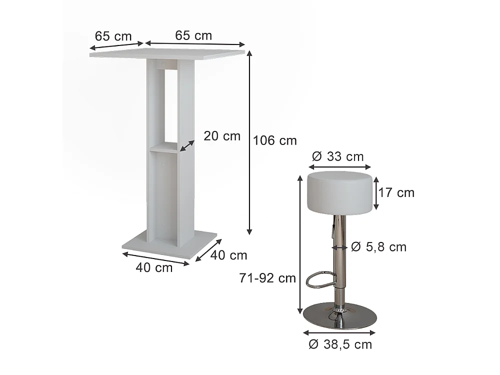 tavolo bar con sgabelli bianco 65x65x106 repose
