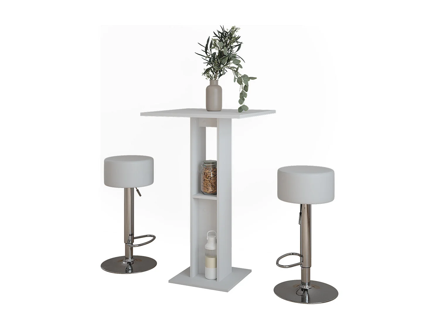 tavolo bar con sgabelli bianco 65x65x106 repose