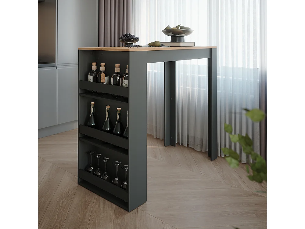 Table de bar chêne doré/anthracite 57x117x106 repose