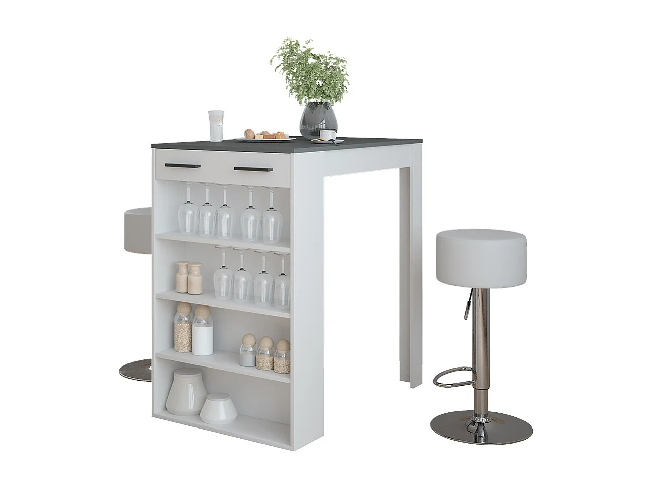 Bar table set white/anthracite 67x100x106 repose