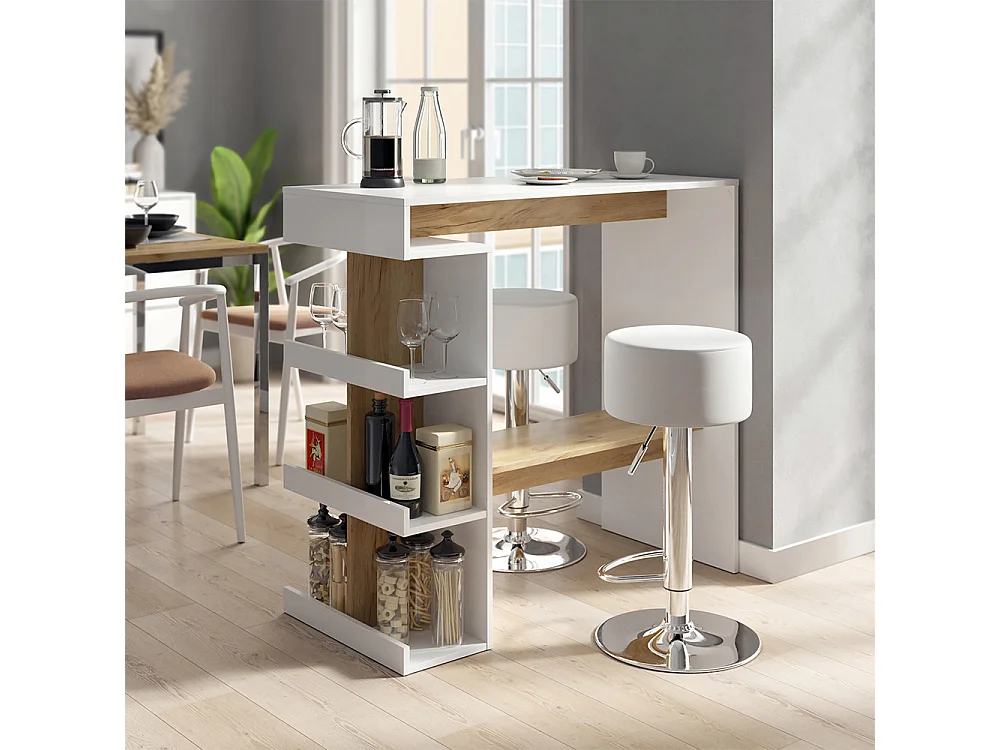 tavolo bar con sgabelli rovere bianco/dorato 108x50x103 dana
