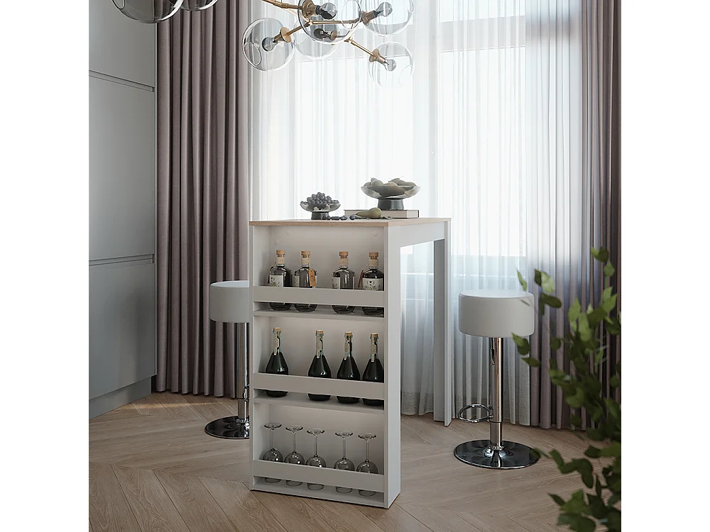 tavolo bar con sgabelli bianco/sonoma 57x117x106 repose