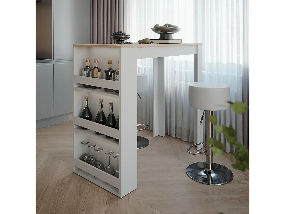 Bar table set white/sonoma 57x117x106 repose
