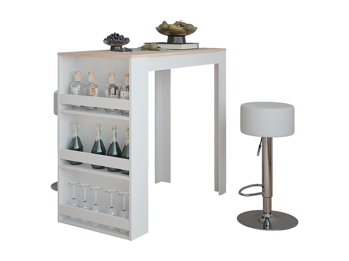 Bar table set white/sonoma 57x117x106 repose