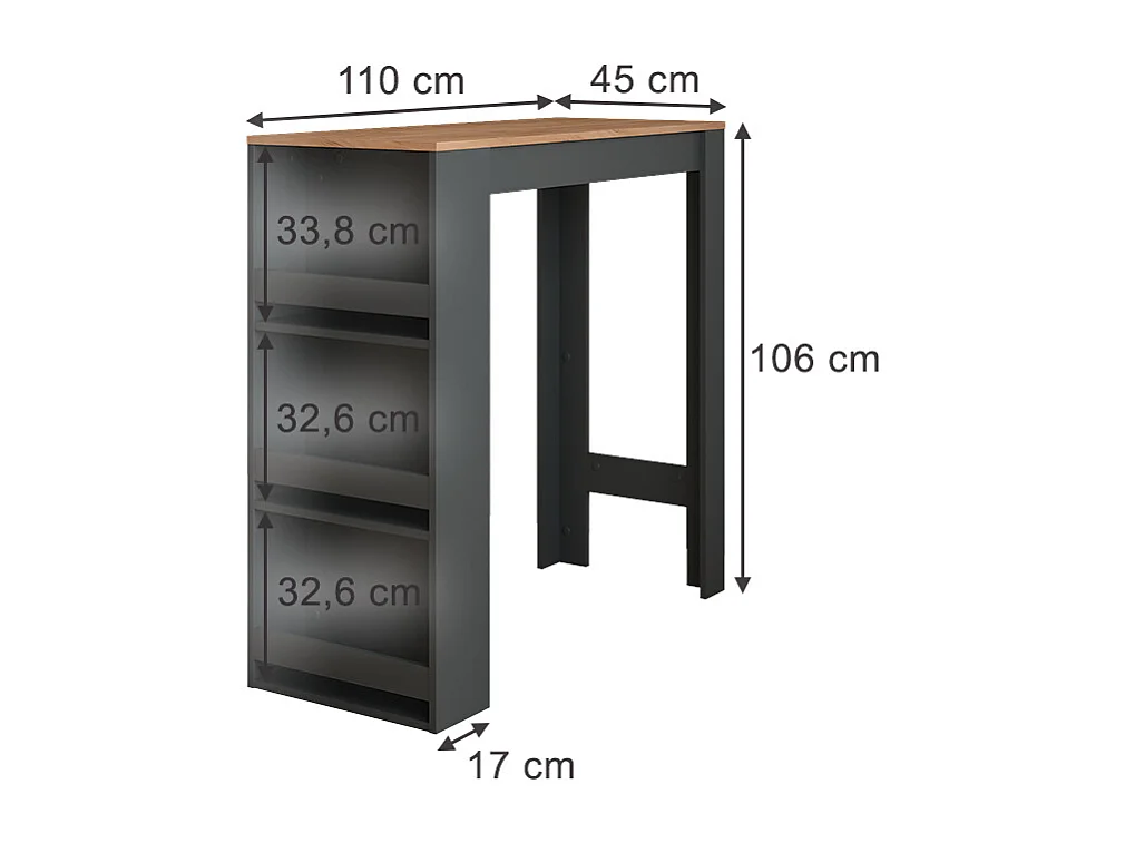 Table de bar anthracite/chêne doré 45x110x106 repose
