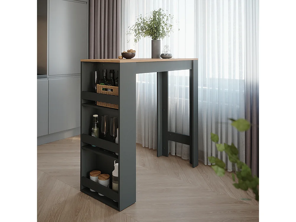 Table de bar anthracite/chêne doré 45x110x106 repose