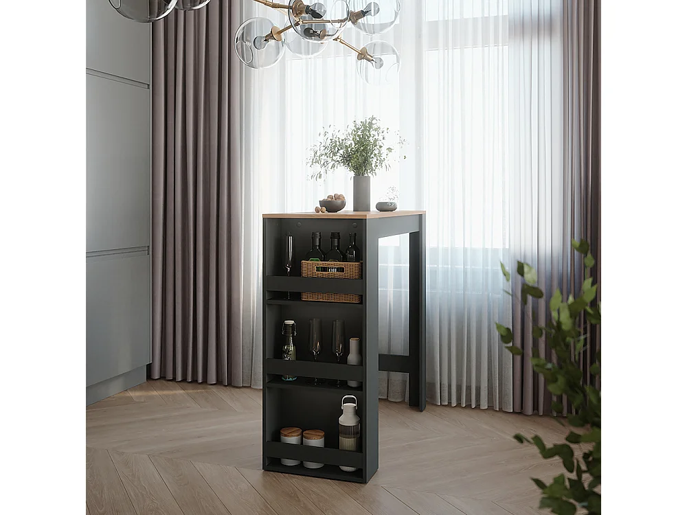 Table de bar anthracite/chêne doré 45x110x106 repose