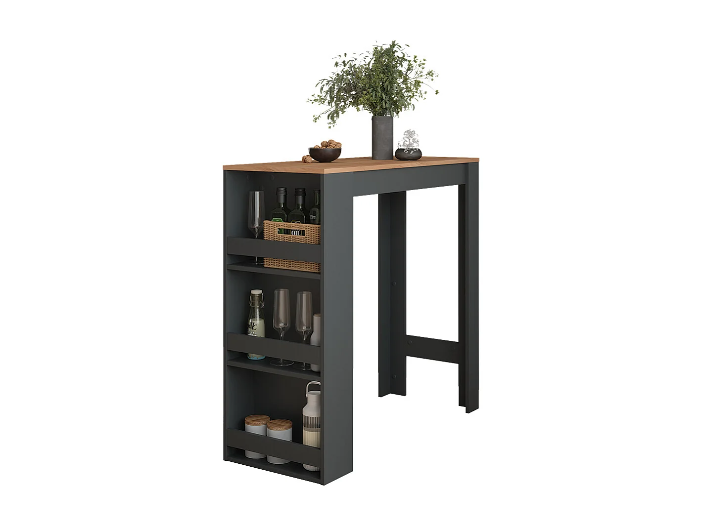 Table de bar anthracite/chêne doré 45x110x106 repose