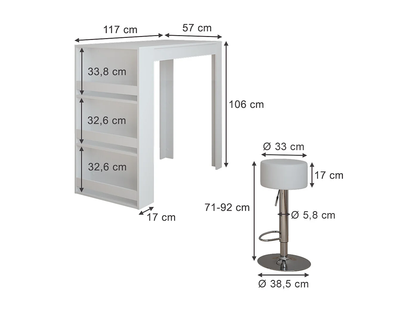 Set de table de bar blanc 57x117x106 repose