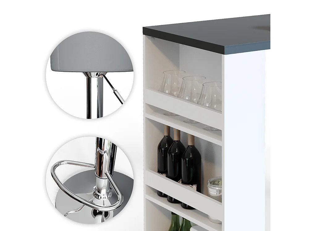 Set de table de bar blanc/gris 57x117x106