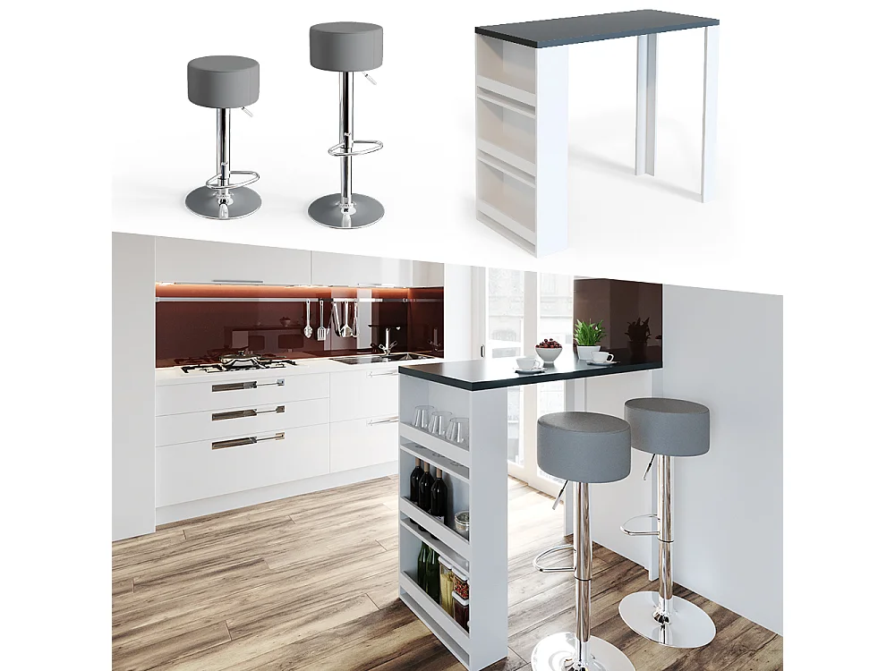 Set de table de bar blanc/gris 57x117x106