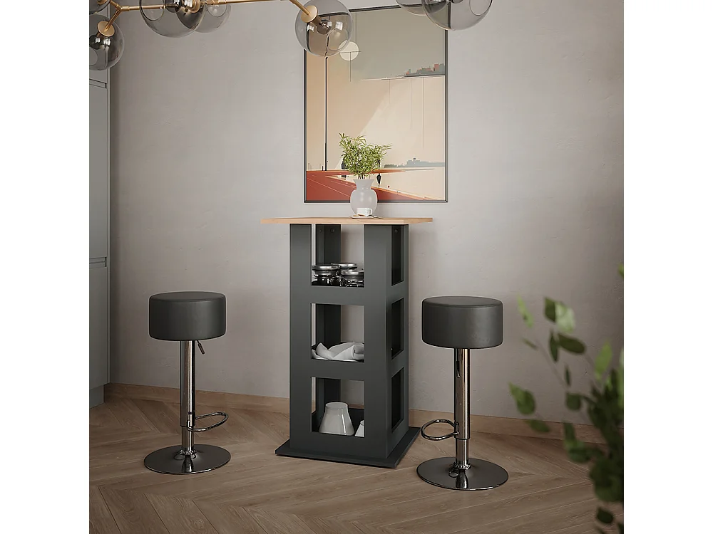 tavolo bar con sgabelli quercia dorata/antracite 65x65x106 repose