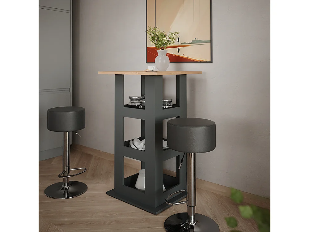 tavolo bar con sgabelli quercia dorata/antracite 65x65x106 repose