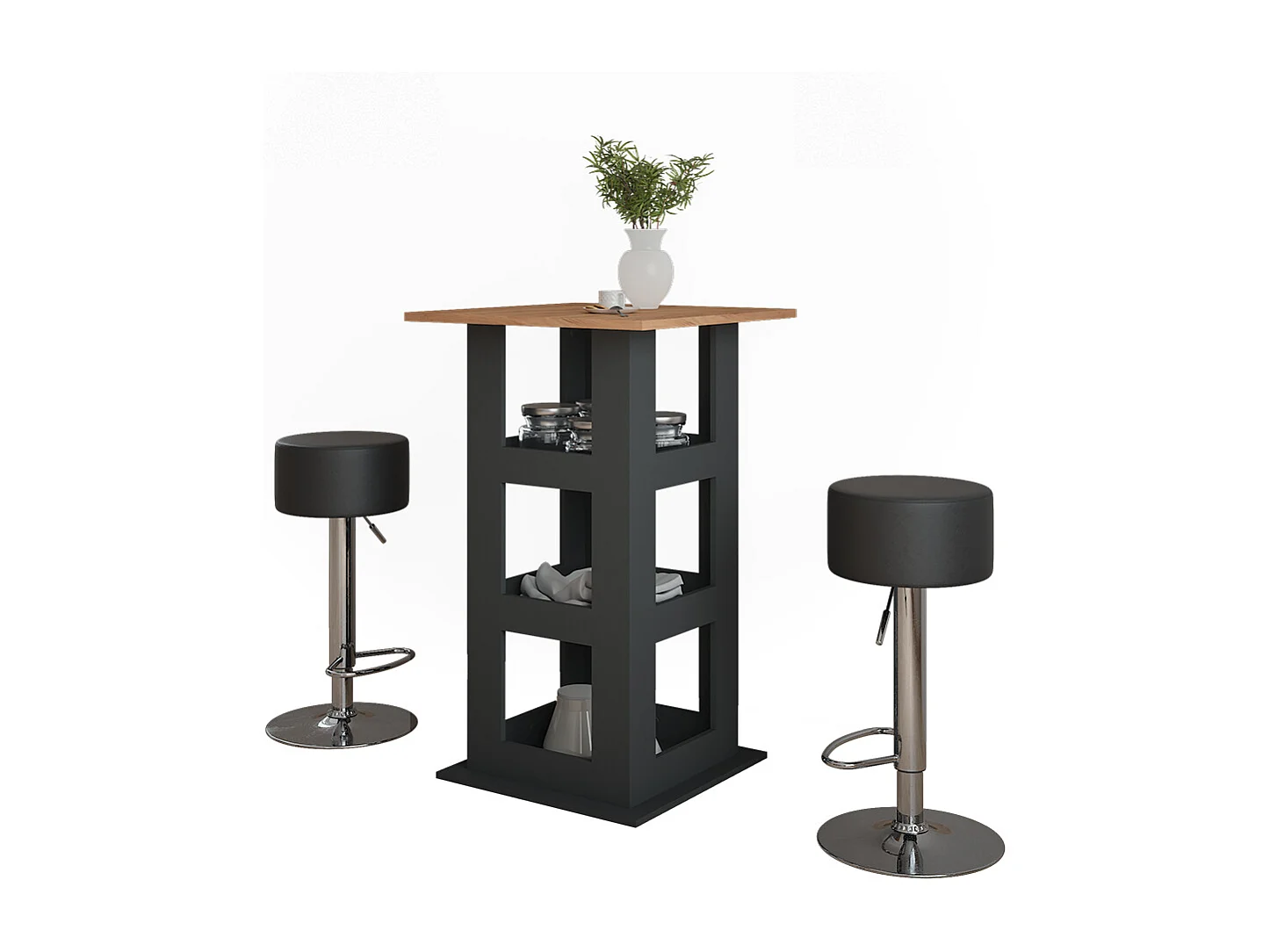 Set de table de bar chêne doré/anthracite 65x65x106 repose