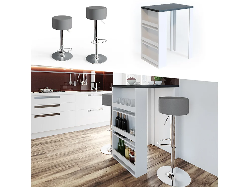 Set de table de bar anthracite/blanc 57x80x106