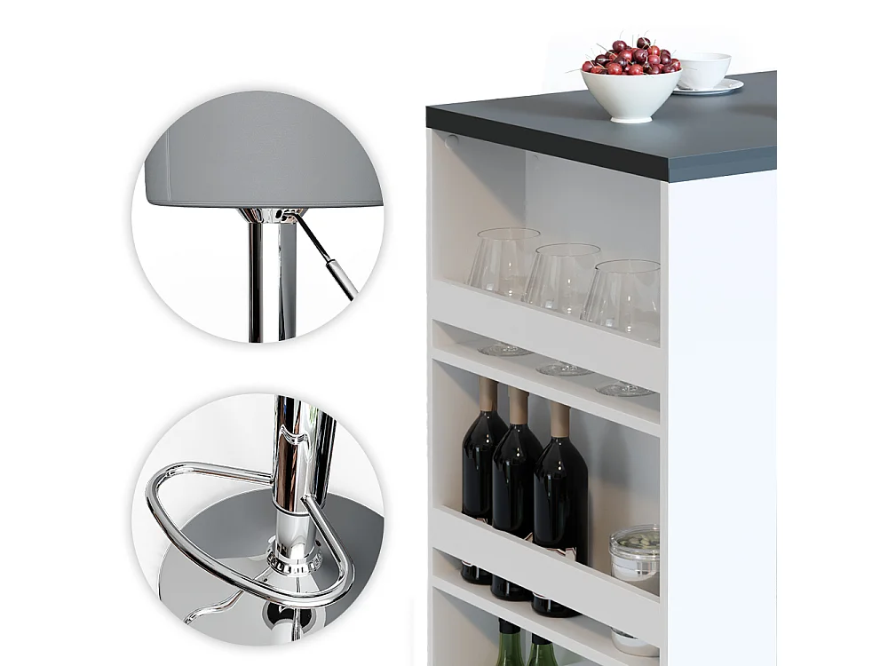 Set de table de bar anthracite/blanc 57x80x106