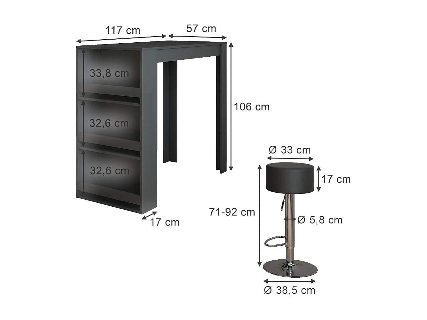 Set de table de bar anthracite 57x117x106 repose