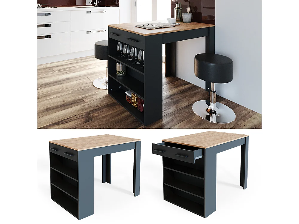 table de salle à manger anthracite/chêne doré 67x100x77.5 repose