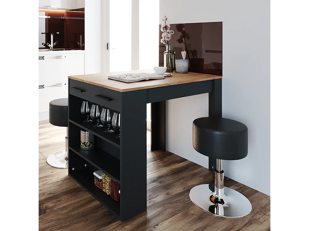 table de salle à manger anthracite/chêne doré 67x100x77.5 repose