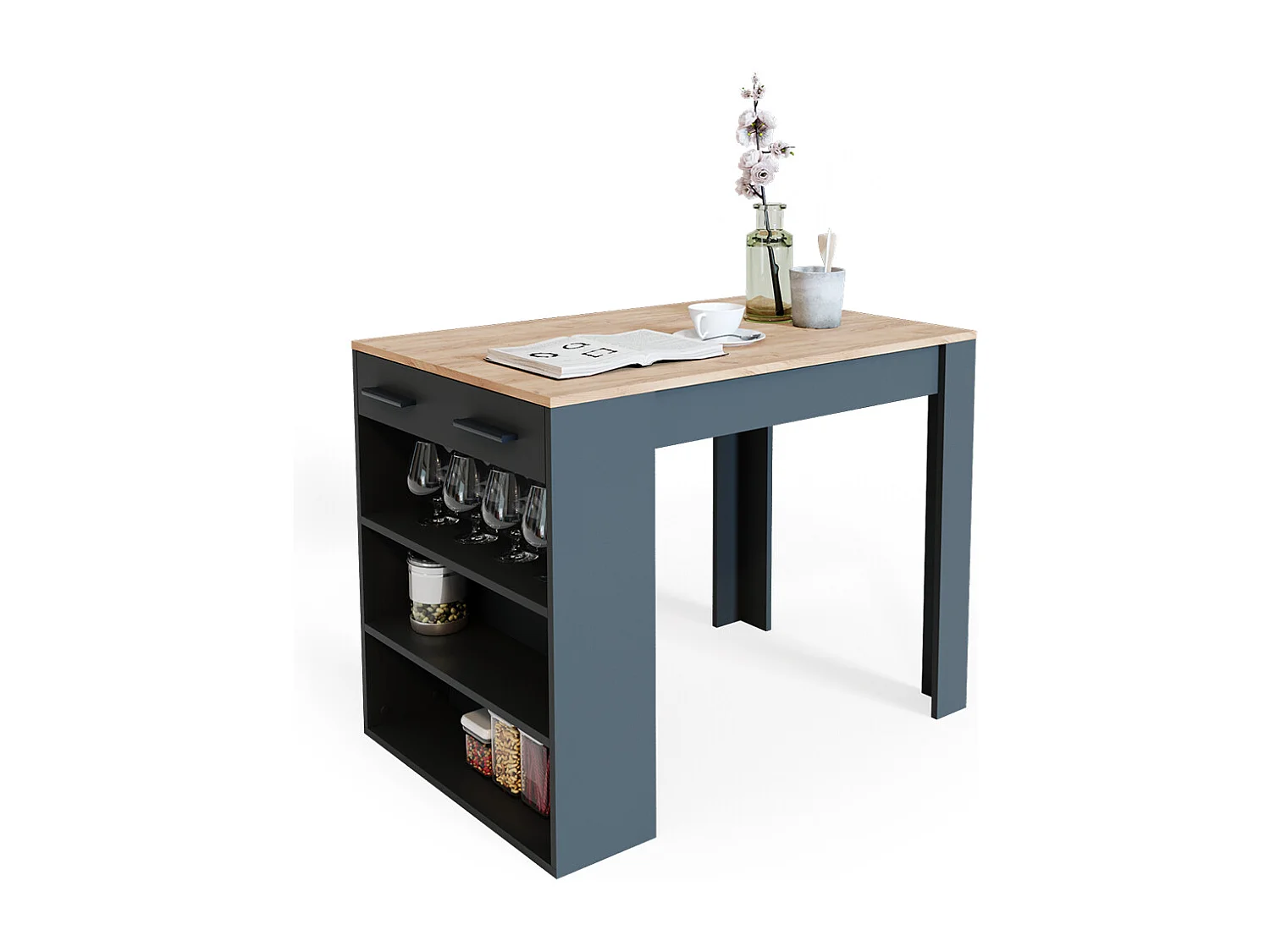 table de salle à manger anthracite/chêne doré 67x100x77.5 repose