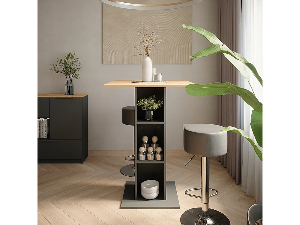 tavolo bar con sgabelli quercia dorata/antracite 75x75x106 repose