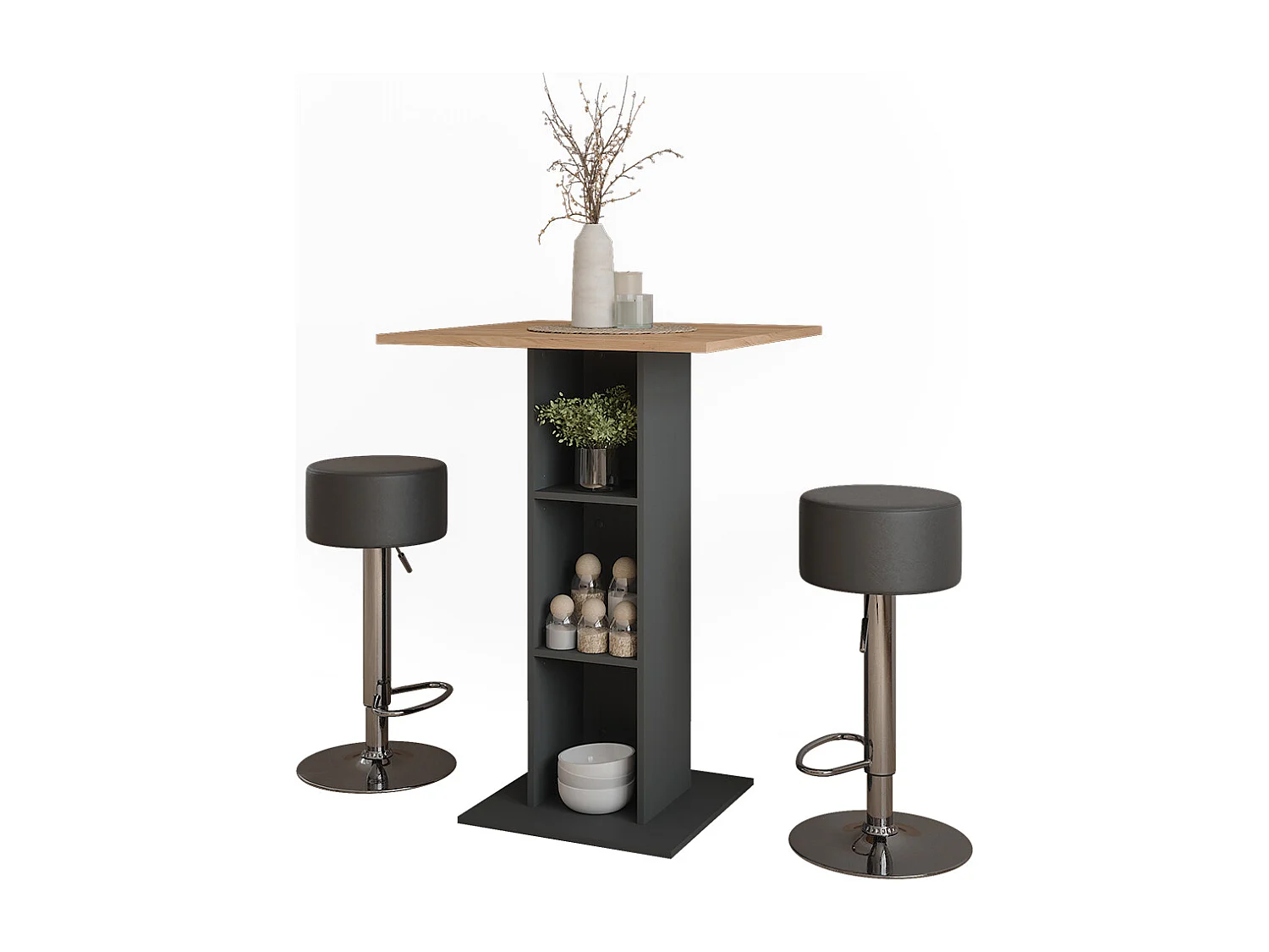 tavolo bar con sgabelli quercia dorata/antracite 75x75x106 repose