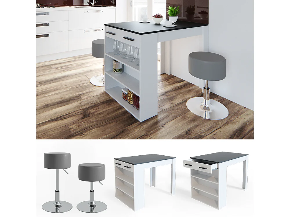 Ensemble table à manger anthracite/blanc 67x100x77.5 repose